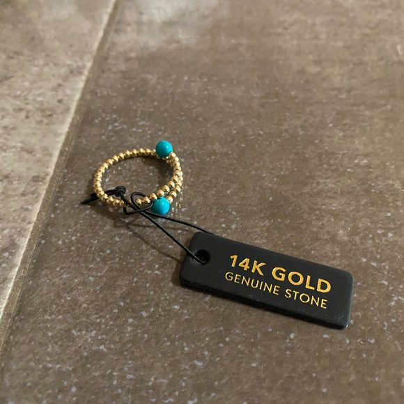SOLD !!!!!! BRAND NEW 14K YELLOW GOLD RING GENUINE STONE TURQUOISE, RESIZABLE - Picture 4 of 5
